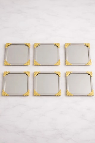 6 Lı Metal Kare Gül Model Sunum Servis Tepsisi Tepsi 22cm Altın - Beyaz