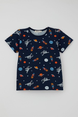 Breeze Erkek Bebek Şortlu Pijama Takımı Galaksi Temalı Astronot Desenli 9 Ay-3 Yaş, Lacivert