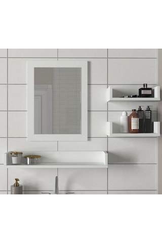 Dekorister Simon Banyo Üst Dolabı Aynalı Etajer Beyaz