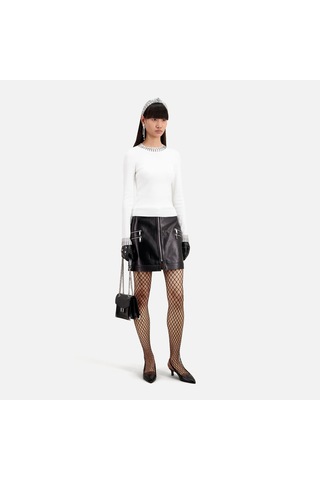 The Kooples Kadın Zımba Detaylı Bisiklet Yaka Beyaz Kazak