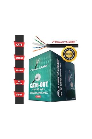 Powergate Cat6-out-copper, Outdoor Dış Mekan , Polietilen, 23awg 0.57mm, Utp, Cat6, %100 Bakır Kabl