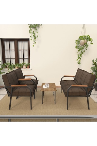 Mygusi Hayal Balkon, Bahçe, Cafe - Metal Kanepe Koltuk Takımı - Sehaplı Kahve