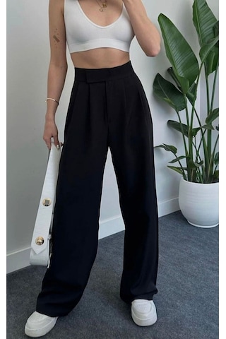 Lavajeans Kadın Yüksekbel Lavajeans Geniş Paça Cirt Cirtli Pantolon Siyah