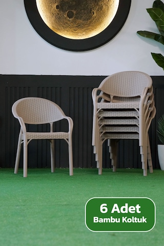 Alezy Bambu Rattan Kollu Koltuk 6 Adet Cappucino