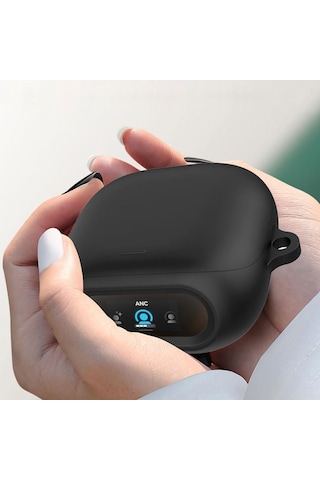 Caseonn Anker Soundcore Liberty 5 Pro Kılıf Askı Aparatlı Mat Silikon Siyah