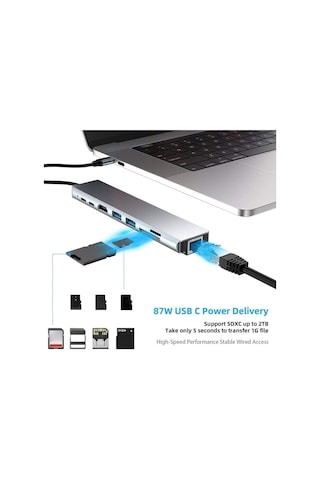 Lexroo Cf55 Macbook Android Uyumlu Type-c To 2 Usb 3.0 4k Hdmı Ethernet Rj45 Pd Çevirici Hub Adaptör