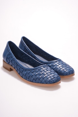 Analin Shoes Kadın Hakiki Deri Örgü Detaylı Babet Mavi