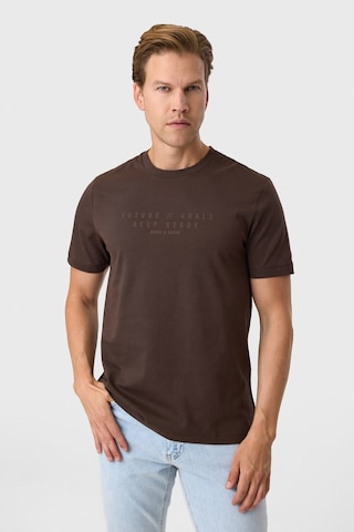 Back And Bond Relaxed Fit Baskılı Kahve Bisiklet Yaka Tişört