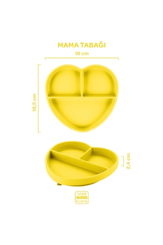 Silikon Beslenme Seti 3'lü Sunrise Sarı / Mama Tabağı, Bambu Saplı Mama Kaşığı Ve Çatalı