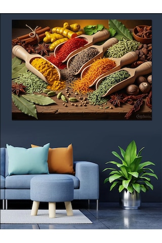 Mutfak İçin Baharat Ve Kaşıklar Dekoratif Kanvas - Mdf Ahşap Tablo