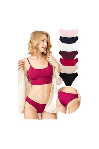 Cottonhill Basic İz Yapmayan Lazer Kesim Kadın Bikini Külot 7'li Paket - 2 çok Renkli Çok Renkli