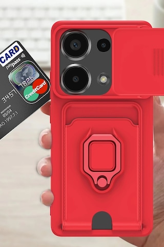 Mey İthalat Redmi Note 13 Pro 4g Kılıf Zuma Kartvizitli Yüzüklü Silikon - Yeşil Çok Renkli