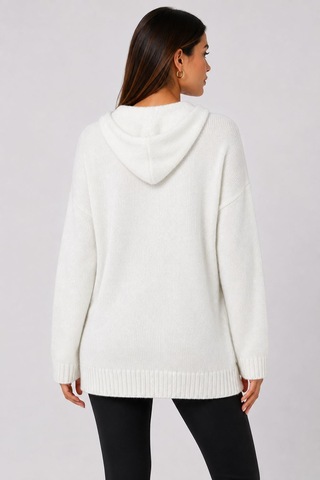 Neden Tekstil Kadın Kapüşonlu Relaxed Beyaz Triko Sweatshirt