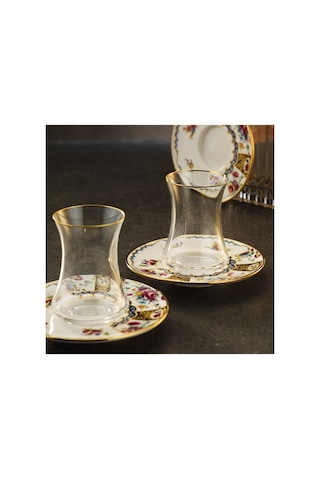Sandro Moreno 1453 Antik Rose Gold 12 Parça 6 Kişilik Çay Seti 110 Ml Beyaz