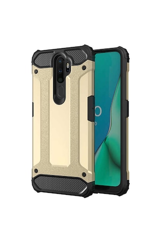Noktaks - Oppo A5 2020 Uyumlu - Kılıf Çift Katman Zırh Tank Crash Military Kapak - Gold
