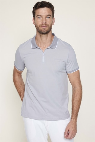 Tudors Erkek Slim Fit Dar Kesim Pamuklu Fermuarlı Gri Polo Yaka Tişört-27588-Gri