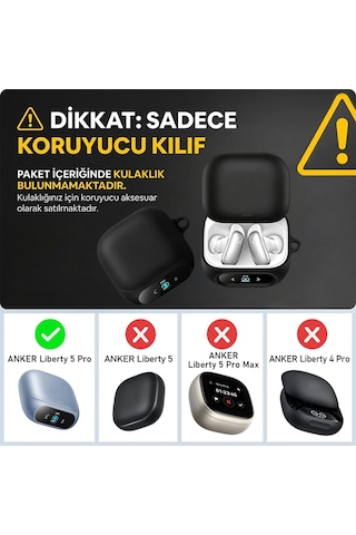 Caseonn Anker Soundcore Liberty 5 Pro Kılıf Askı Aparatlı Mat Silikon Siyah