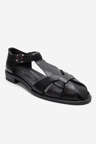 Luvishoes Dexara Siyah Cilt Hakiki Deri Kadın Sandalet