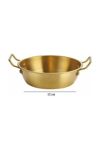 Gold Paslanmaz Çelik Yuvarlak Sunum Tavası Kulplu Servis Kabı Sosluk 12 Cm Altın
