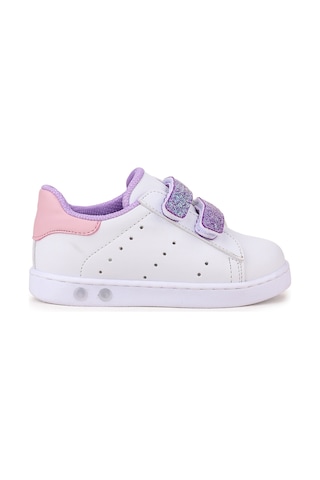 Kiko Kids Royzo İlk Adım Bebe Cırtlı Işıklı Kız Bebek Spor Ayakkabı Beyaz