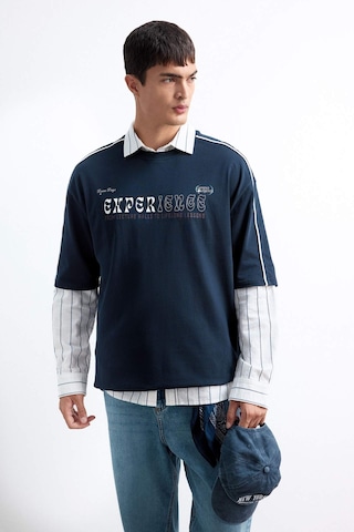 Defacto Loose Fit Bisiklet Yaka Sırt Baskılı Kısa Kollu Tişört E9527ax25aunv64 Lacivert