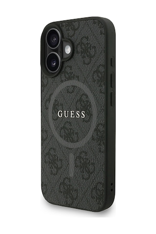 Apple iPhone 16 Uyumlu Kılıf Guess Lisanslı M safe Bilek Askı İpli Yazı Logolu Kapak Siyah