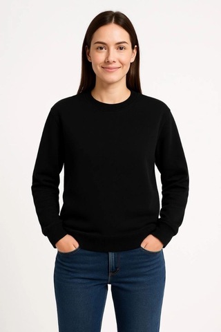 Vinevesta Kadın 3 İplik Pamuklu Düz Bisiklet Yaka Sweatshirt - Siyah Çok Renkli