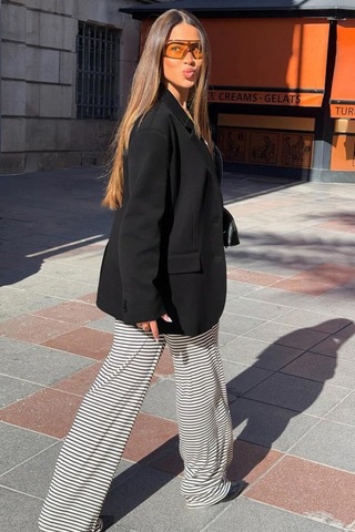 Madmext Siyah Çizgili Straight Fit Kadın Eşofman Altı Mg2786