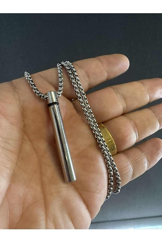 Paslanmaz Çelik Titanyum Silindir Kapsül Kolye Açılabilir Unisex Kolye Gizli Saklama Bölmeli Takı Çelik
