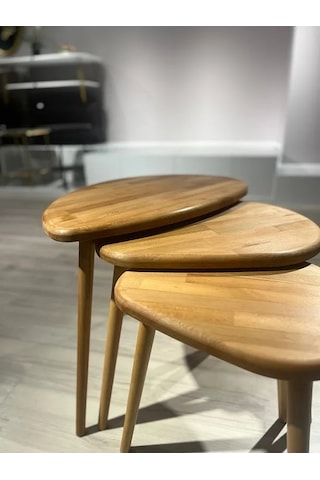 Fawdecor 3'lü Zigon Sehpa %100 Organik Kayın Ağacı