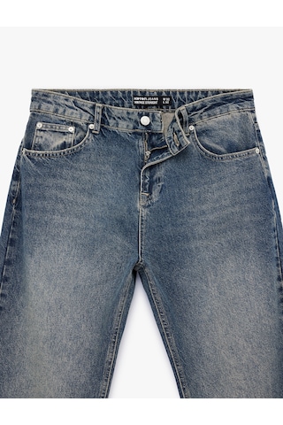 Koton Pamuklu Normal Bel Cepli Vintage Straight Fit Jean Pantolon Petrol 7wam40063nd