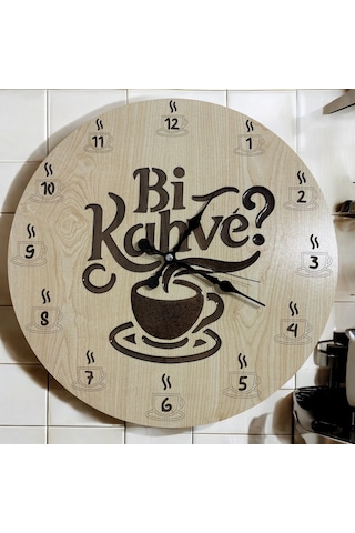 Ahşap Desen Duvar Saati - Bi Kahve - Epoksi Reçine Kaplamalı - 40 Cm Ahşap