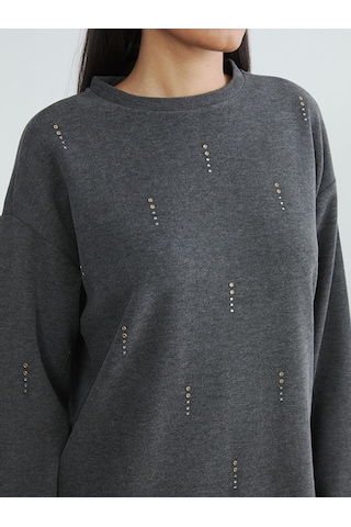 Lcwaıkıkı Classic Antrasit Soft Touch Taşlı Kadın Sweatshirt Tunik