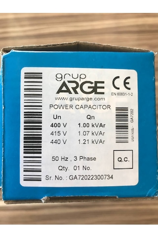 Gruparge 1.0/1.21 Kvar 400v/440v Kondansatör