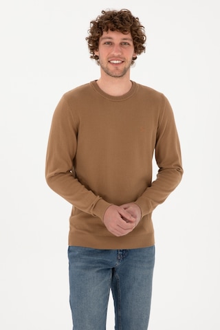U.S. Polo Assn. Erkek Slim Fit Bisiklet Yaka Camel Basic Kazak 50313713-VR015