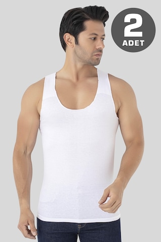 Erkek İz Bırakmayan Dikişsiz Atlet Beyaz %100 Pamuk Penye 2'li Paket Beyaz