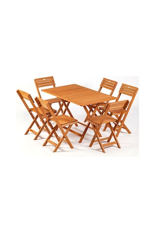 6+1 Minderli Balkon Bahçe Mutfak Bistro Set Katlanır Masa-sandalye Ahşap