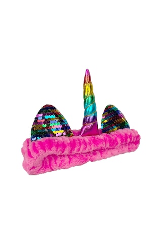 Unicorn Peluş Bandana Makyaj Saç Bandı Fuşya Gökkuşağı Boynuzlu Fuşya