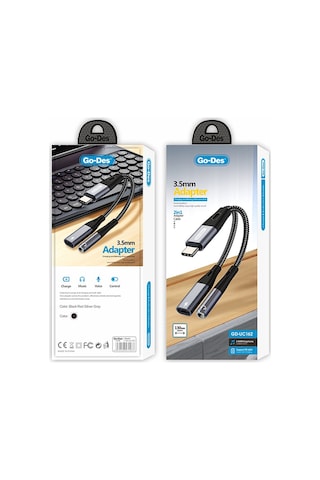 Go Des Gd-uc162 3.5mm Jack Girişli Type-c 2in1 Şarj Ve Ses Kablosu Siyah
