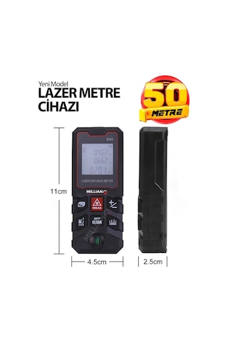 50 Metre Yüksek Hassasiyet Lazer Metre Ölçer Lcd Dijital Ekran Su Terazili Lazermetre Lazerli