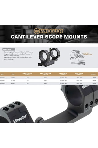 Wheeler Cantilever Scope Mount 34mm Dürbün Montaj Aparatı, Entegre Seviye Göstergeli 1100187 Siyah