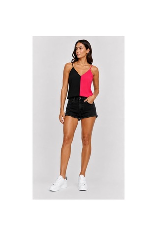 Onno Style Women Kolsuz Askılı V Yaka Triko Kadın Bluz Pembe Siyah