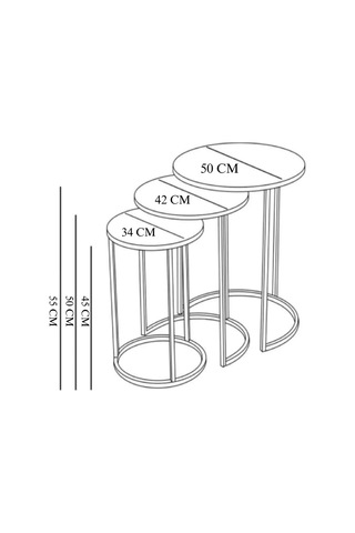 3'lü Zigon Sehpa Gold Ayak Bronz Ayna