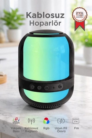 Delux Serisi Bluetooth Hoparlör Gts-2149 Siyah Ses Oynatıcı Işıklı Model Renkli Lamba