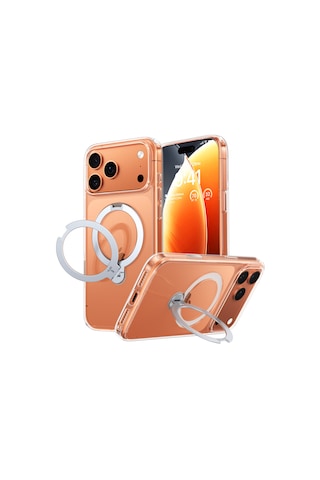Torras Apple iPhone Uyumlu 17 Pro Max O Stand Spin Serisi Magsafe Kılıf Şeffaf