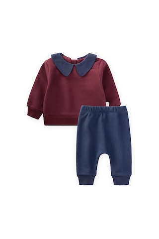 Cigit Bebe Yakalı Sweatshirt Takım 0-3 Yaş Bordo Bordo