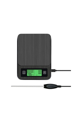 Dancemonkey Dijital Mini Terazi 3kg 0.1g Lcd Arkadan Aydınlatmalı Ekran Ve Sıcaklık Probu İle Cep Tipi Ağırlık Gramları Siyah Siyah