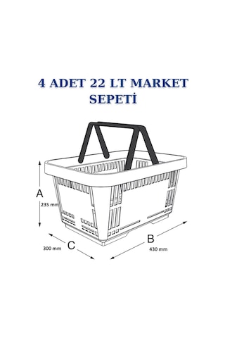 4 adet 22Litre Market ve Alışveriş Sepeti, Saplı Market Sepeti R