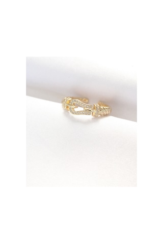 Kemer Tokası Tasarımlı Gold Renk Zirkon Taşlı Ayarlanabilir Yüzük - Tj-byk3099 Gold