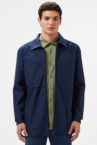 Lacoste Men's Regular Fit Full Zip Shirt Tam Fermuar Organik Pamuk Erkek Gömlek Lacivert
